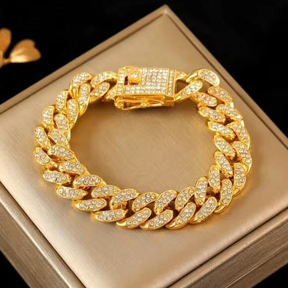 Iced Out Gold Plated Cuban Necklace & Bracelet Set Thick 12mm Bling Gift NEW - Picture 5 of 8